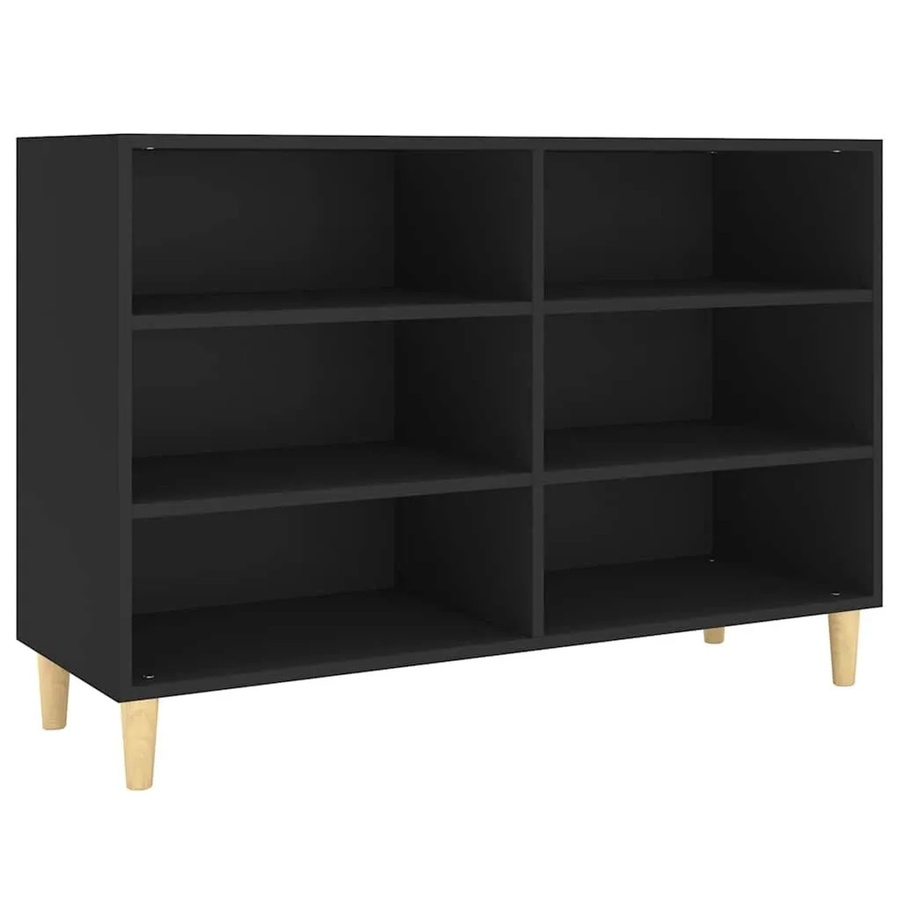 vidaXL Sideboard Schwarz im skandinavischen Design aus Holzwerkstoff und Eukalyptus, B/T/H: 103,5 x 35 x 70 cm - Bild 2