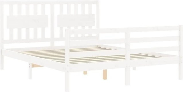 vidaXL Massivholzbett aus Kiefernholz mit Kopfteil in Weiß, rustikale Optik, B/T/H: 160 x 200 x 165,5 cm - Bild 1