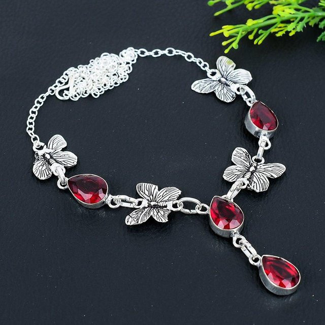 Halskette 925 Sterling-Silber, Mosambik-Granat, 45,7 cm, Unisex - Bild 1