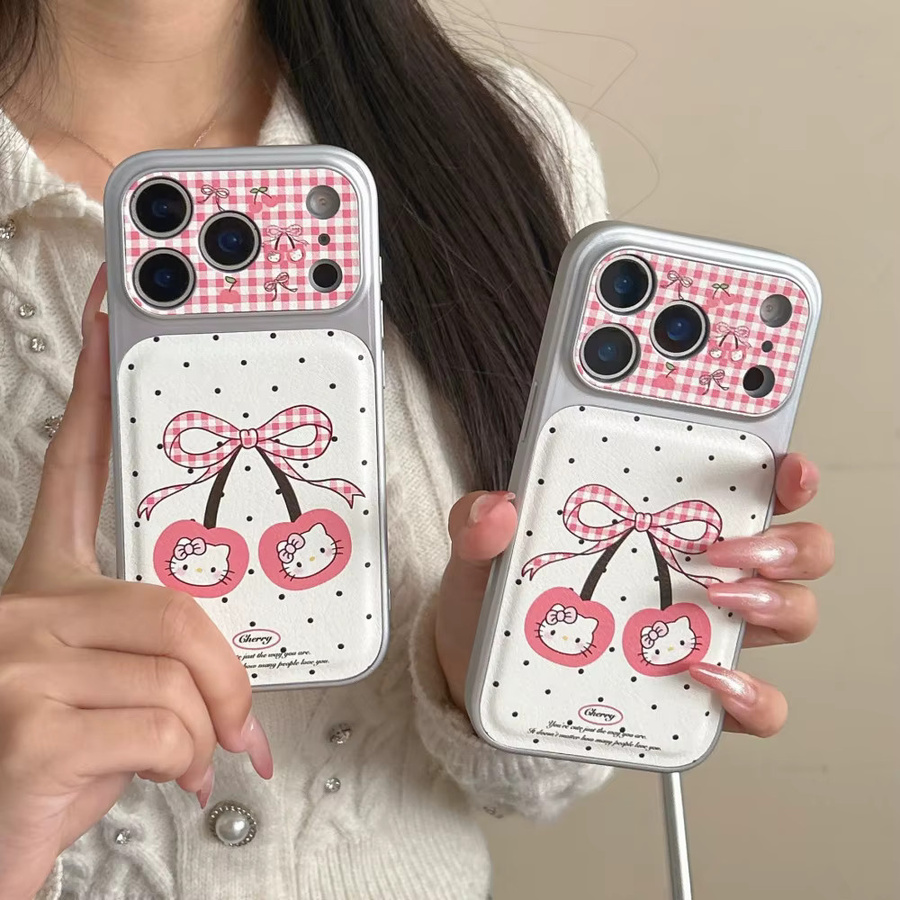 Sanrio KT Cherry Handyhülle mit großem Fenster für iPhone 17 Pro, 16 Pro, 15 und 14 Pro Max in Pink und Weiß, stoßfeste Schutzhülle - Bild 2