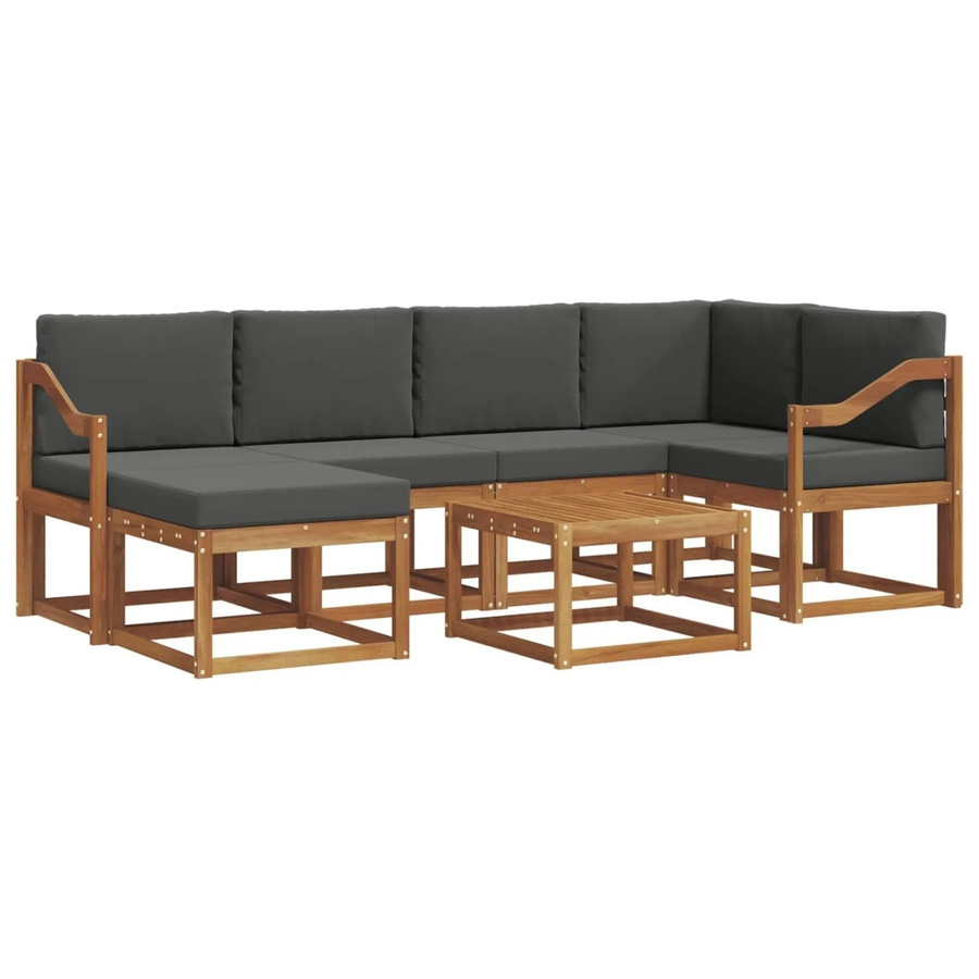 vidaXL Outdoor-Sofagarnitur aus Akazienholz in L-Form mit Kissen und Couchtisch, 7-teiliges Set in Braun und Anthrazit - Bild 2