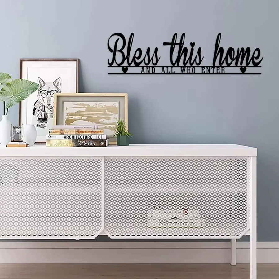 Metall-Wandschild Bless This Home von CIFBUY in Schwarz im Landhausstil mit Herz-Motiv und Typografie - Bild 2
