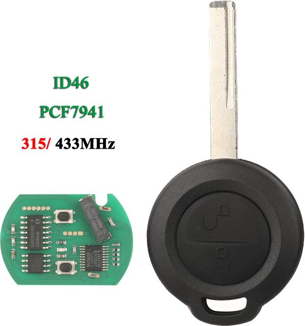 Jingyuqin Autoschlüssel Fernbedienung für Mitsubishi Colt 2002–2012 und Cabriolet 2006–2008, 315/433 MHz, ID46 PCF7941, 2 Tasten, Smart HU56 Blade, Schwarz - Bild 1