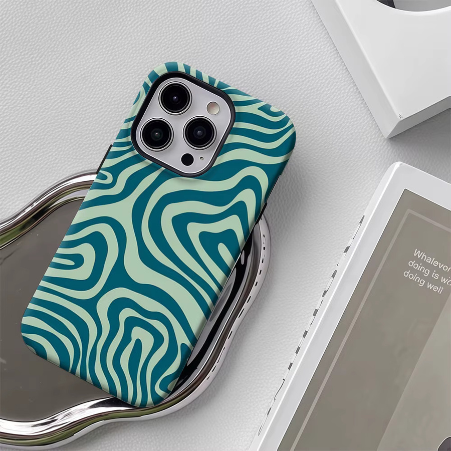 Teal Swirls Handyhülle für Apple iPhone (alle Modelle) in Petrol mit doppelschichtiger Rückseite - Bild 4