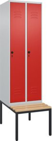 C+P Spind Classic PLUS Garderobenschrank mit Sitzbank, 2 Abteile, B/T/H: 212,0 x 60,0 x 81,5 cm, mit Sicherheits-Drehriegel und 4 Garderobenhaken, Buche-Hartholz und Stahl - Bild 1