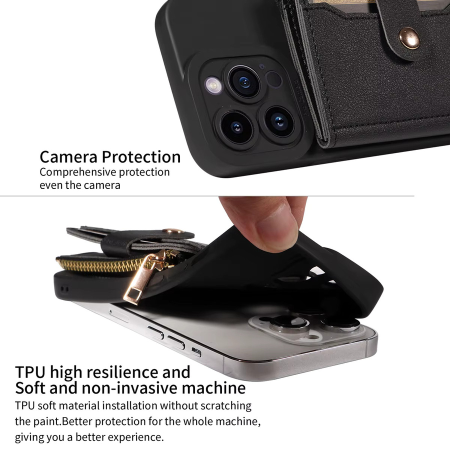 Xiao xiang feng Leder Umhängetasche mit Lanyard als Anti-Fall-Schutzhülle für iPhone 15 Plus, 14, 13, 12, 11, XS in Schwarz - Bild 5