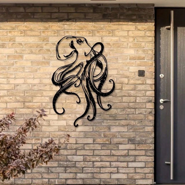 CIFBUY Vintage Oktopus Wandkunst Skulptur aus Metall in Schwarz als dekorative Tier-Wanddekoration - Bild 1
