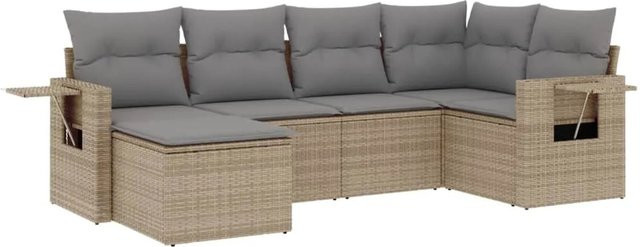 vidaXL 6-teilige Garten-Sofagarnitur in L-Form aus Poly-Rattan mit Kissen in Beige und Grau - Bild 1