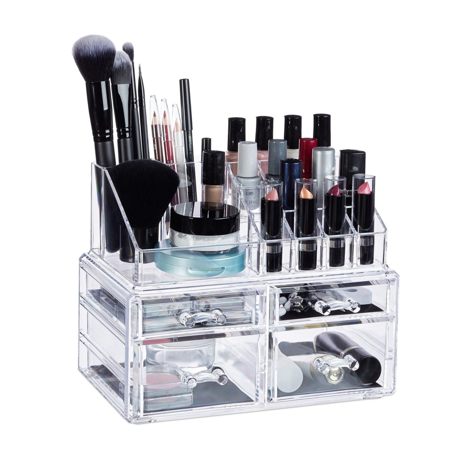 Relaxdays Kosmetikorganizer aus Acryl in Transparent mit 4 Schubladen, B/T/H: 23,5 x 19 x 14 cm - Bild 2