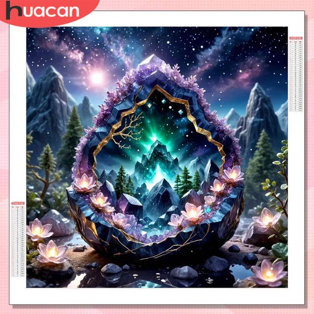 HUACAN Diamant-Gemälde Berglandschaft als Diamant-Mosaik mit Full Round Steinen zur Wandmontage - Bild 1