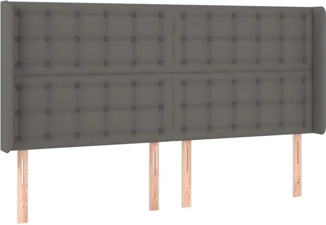 vidaXL LED Kopfteil in Grau aus Kunstleder mit integrierter Beleuchtung und USB-Anschluss, B: 203 cm, T: 16 cm, H: 118 cm bis 128 cm - Bild 1