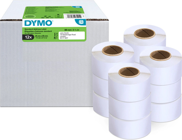 Dymo Adressetiketten Weiß, Thermopapier, B/H: 89 x 28 mm, 12 Rollen à 130 Stück - Bild 1