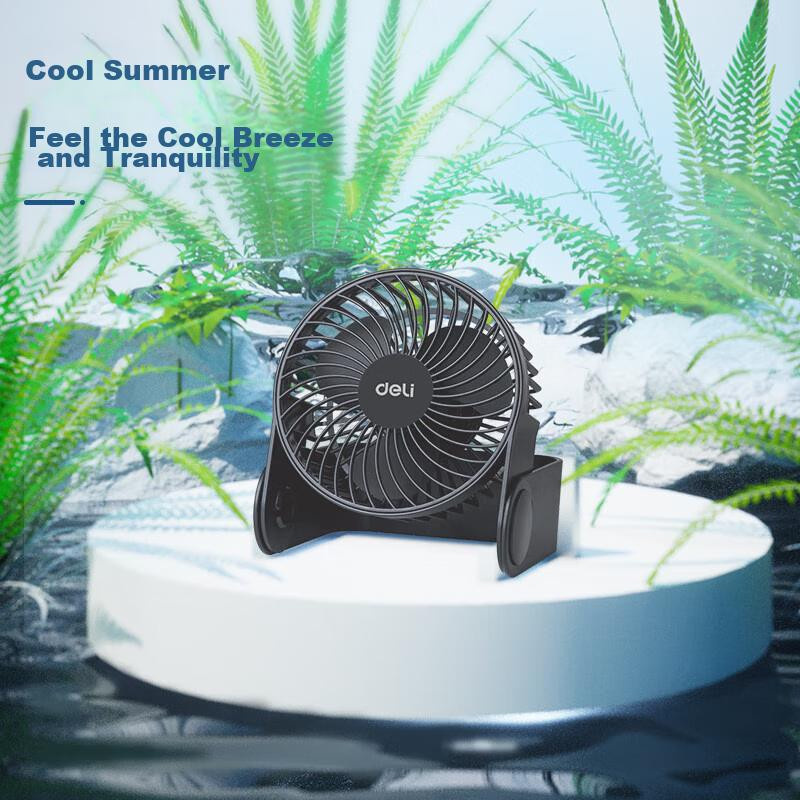 Deli USB Schreibtischventilator Mini mit zwei Geschwindigkeiten und leisem Betrieb in Schwarz - Bild 6