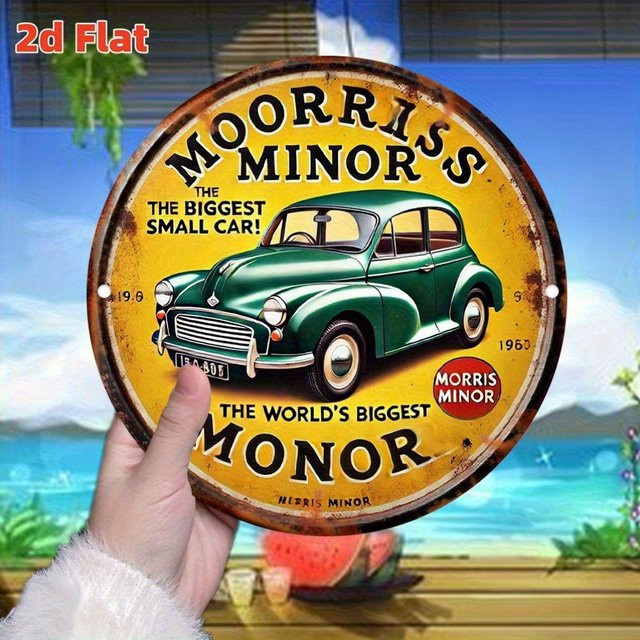 Potdemiel Vintage Morris Minor Car Metallblechschild, Retro Aluminium Wandkunst, Mehrfarbig, B/H: 20,3 x 20,3 cm - Bild 1