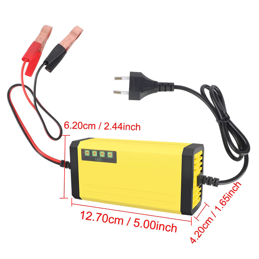 Moto Truck Batterieladegerät für 12 V Blei-Säure-Batterien mit LED-Anzeige und Puls-Reparaturfunktion, Gelb, 2 A, 220 V - Bild 3