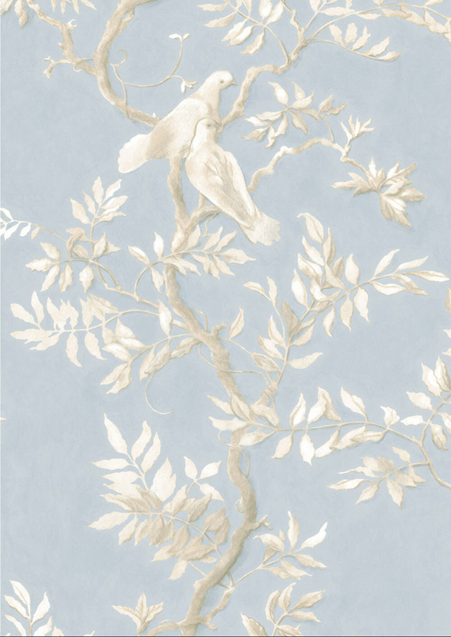 Lewis & Wood Tapete Doves in Summer Blue mit floralem und botanischem Motiv - Bild 1