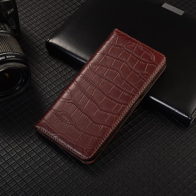Echte Leder Klapphülle im Krokodil-Look für Samsung Galaxy S25 Ultra/S25/S24/S23/S22/S21/S20 FE Plus Edge mit Kartenfächern in Braun - Bild 1