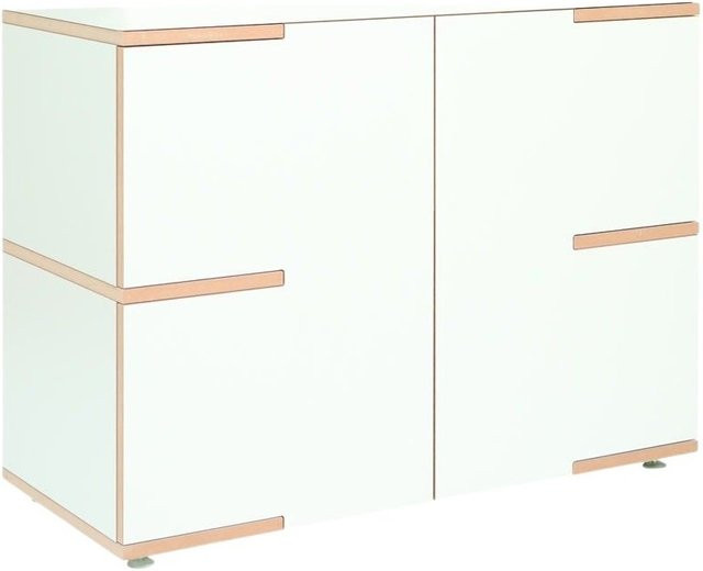 Tojo Stau Schrank Low in Weiß, minimalistisches Design, glänzend - Bild 1