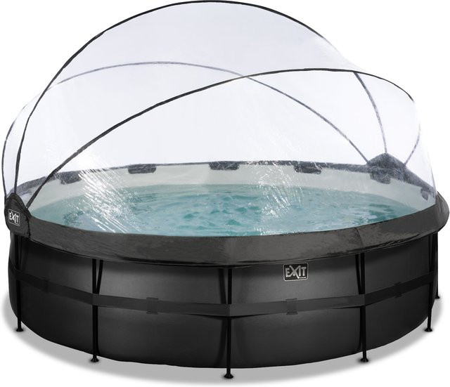 EXIT Black Leather Rahmenpool rund in Schwarz mit Sandfilterpumpe, Abdeckung, Wärmepumpe und Poolleiter, Durchmesser: 488 cm, Höhe: 122 cm - Bild 1