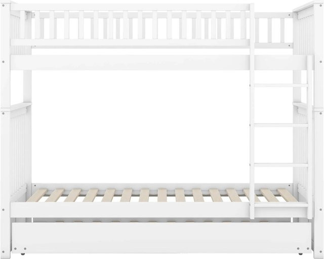 KOMHTOM Etagenbett für Kinder mit Ausziehbett und Treppe aus Kiefernholz und MDF, Farbe Weiß, B/T/H: 90 x 200 x 160 cm - Bild 1