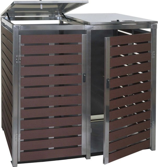 Proregal Mülltonnenverkleidung Mülltonnenbox aus WPC und Edelstahl in Walnuss-Holzoptik Braun, H x B x T: 117 x 144 x 102 cm - Bild 1