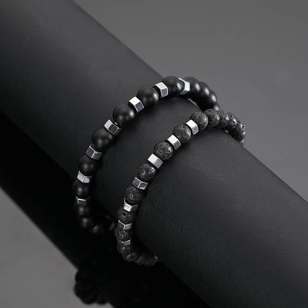 Yiran bag Armband Set, Perlenarmbänder, Vulkangestein, Schwarz, Herren