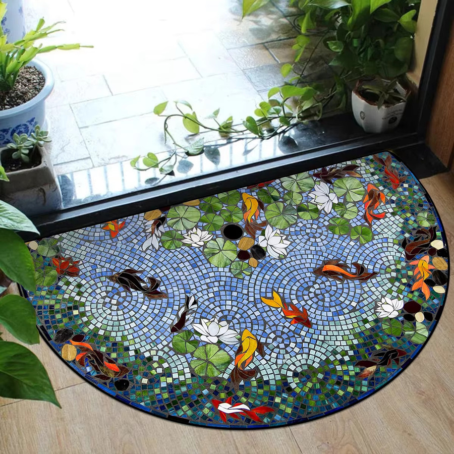 VIKAMA halbrunde Fußmatte mit floralem Design für den Außenbereich und Eingangsbereich, wetterfest und schmutzabweisend, Mehrfarbig, B/T: 60 x 40 cm - Bild 2