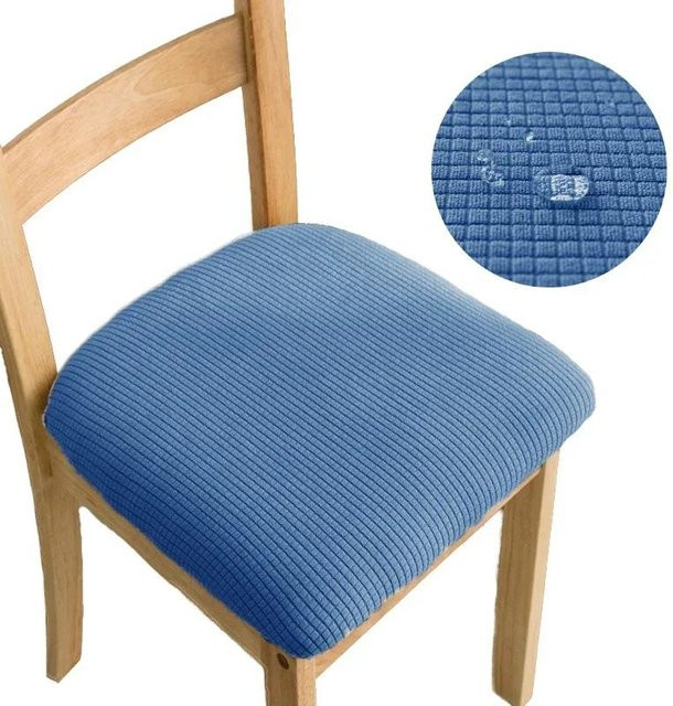 Bestbags Jacquard Stuhlhussen für Esszimmer, 2er Set, Blau, elastischer Stretch-Stoff - Bild 1