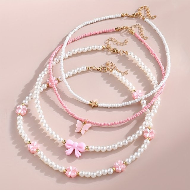 qpeach Halskette Set, Perle, Schmetterling, Herz, Blume, Kinder - Bild 1