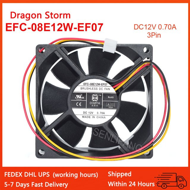 SENLIFANG Server-Lüfter EFC-08E12W-EF07 3Pin DC12V 0,70A Schwarz - Bild 1