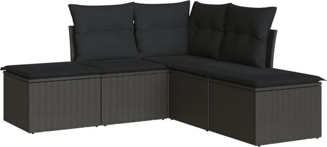 vidaXL 5-tlg Garten-Sofagarnitur in L-Form aus schwarzem PE-Rattan mit Sitzkissen und Stauraum - Bild 1