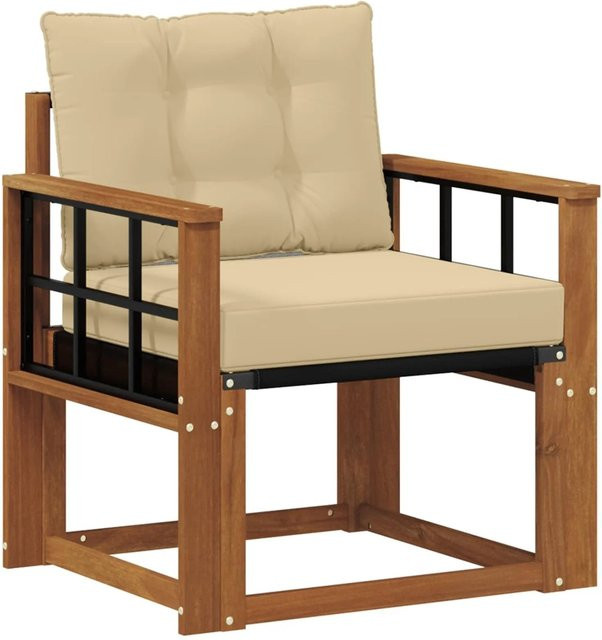 vidaXL Gartensofa aus massivem Akazienholz mit Textilene-Bezug und Kissen in Beige - Bild 1