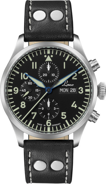 Pilot Watches Special Models Kiel.2 Chronograph, Automatik, Edelstahl, Schwarz, Leder, 10 ATM, Saphirglas - Bild 1