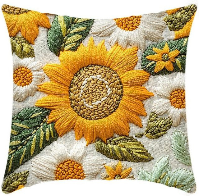 JMG Clothing Kissenhülle mit Retro Sonnenblumen-Print, Gelb, B/B: 45 x 45 cm - Bild 1