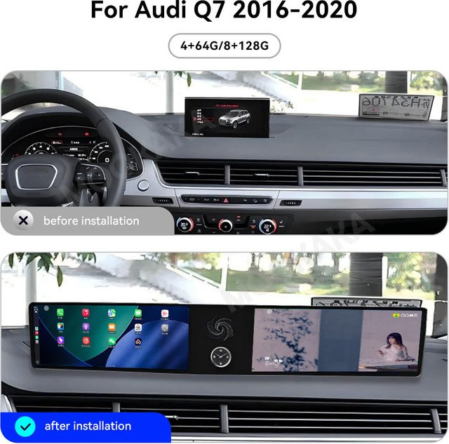 ZWNAV Android 13 Dual Bildschirm Multimedia Player für Audi Q7 mit GPS, Carplay und WIFI, 12,3 Zoll, Schwarz - Bild 1