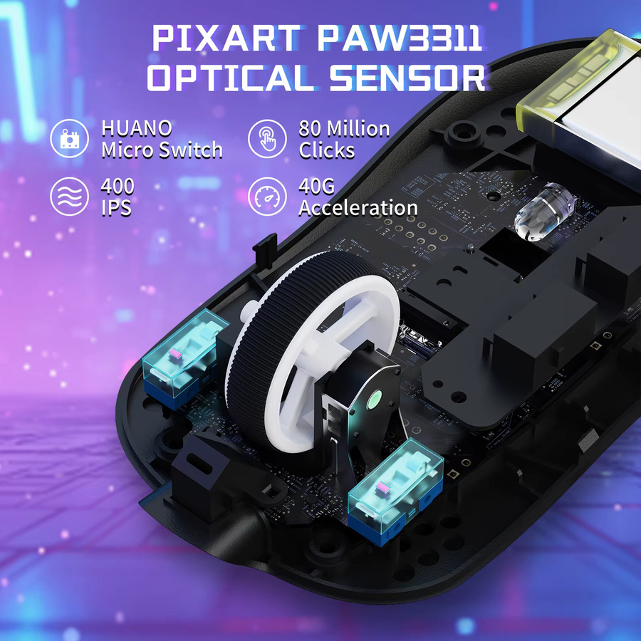 ATTACK SHARK X8SE Tri-Mode Kabellose Gaming-Maus in Weiß mit PAW3311 Sensor und 25000 DPI für große Hände - Bild 3