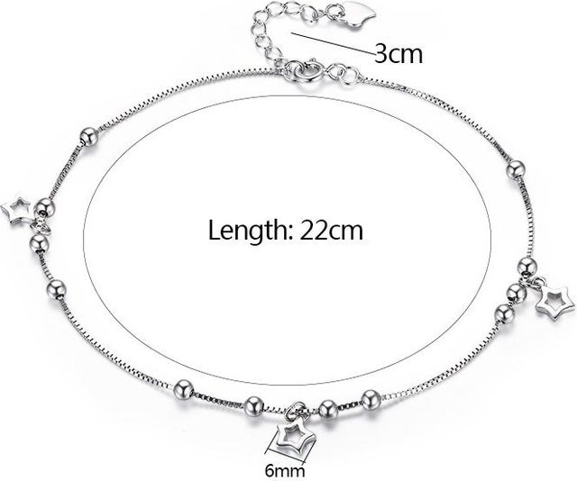 Wucifang Jewelry Fußkettchen 925 Silber, Weiß, Damen, 22cm - Bild 1