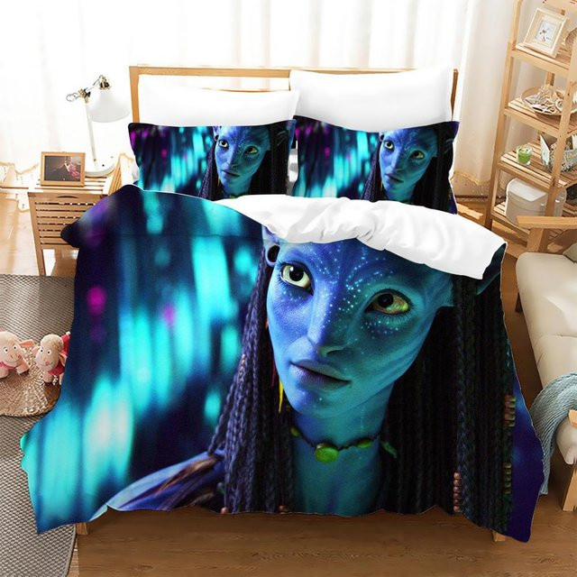 Avatar 3D Effekt Bettwäsche-Set aus Mikrofaser mit Kissenbezügen in Blau, B/H: 70 x 133 cm - Bild 1