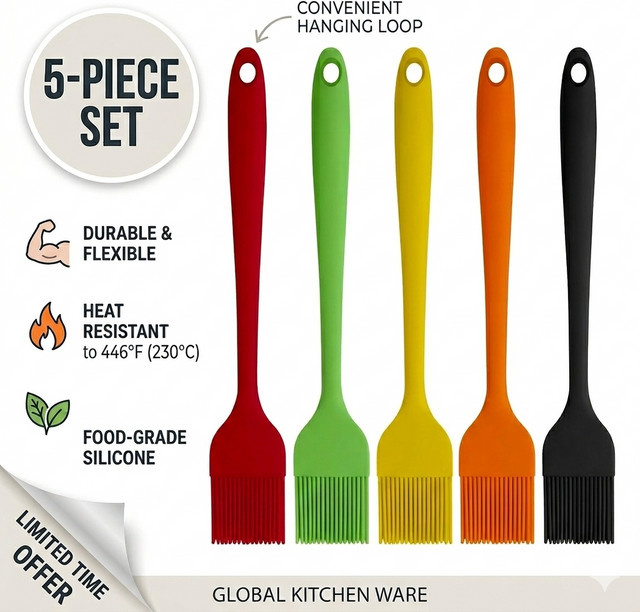 XMSJ Silikon-Küchenpinsel BPA-frei und hochtemperaturbeständig in Grün für BBQ, Grillen und Backen - Bild 1