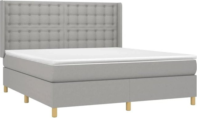 vidaXL Boxspringbett Hybrid mit Matratze und LED-Unterbettbeleuchtung, Hellgrau, B/T: 160 x 200 cm - Bild 1