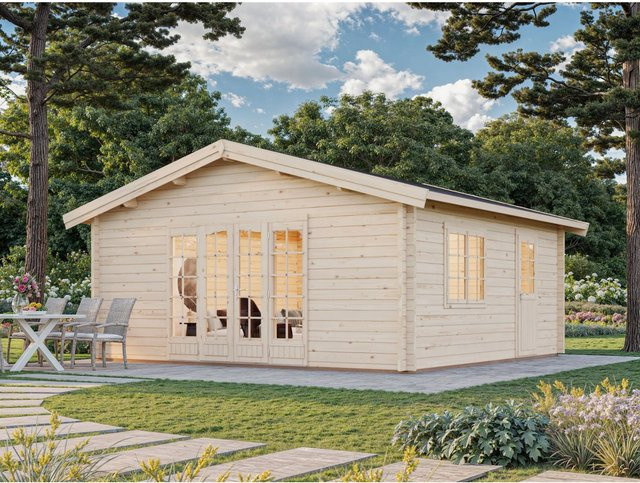 Palmako Irene Blockbohlenhaus aus Fichtenholz in Braun mit Satteldach und Boden B/H/T: 622 x 312 x 596 cm - Bild 1