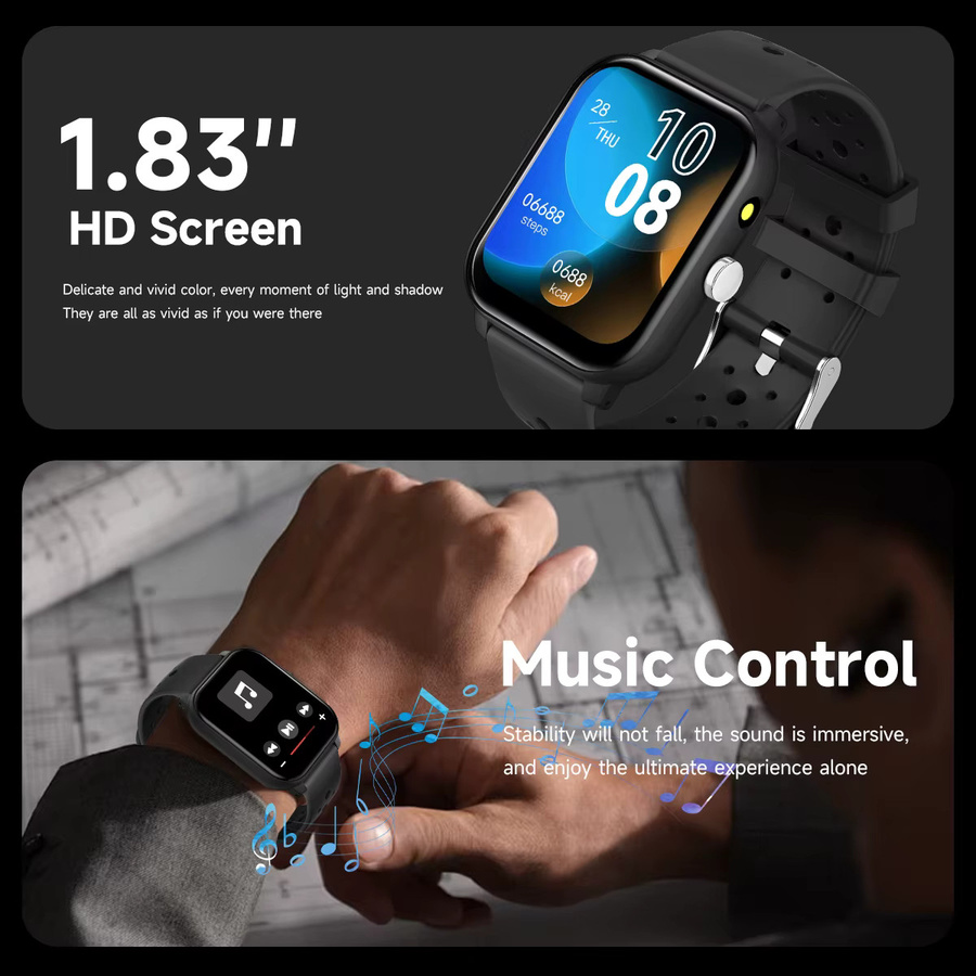 SIMSONLAB Smartwatch mit Taschenlampe und Bluetooth-Anruffunktion, 1,83 Zoll IPS Display, Schwarz, Unisex - Bild 3