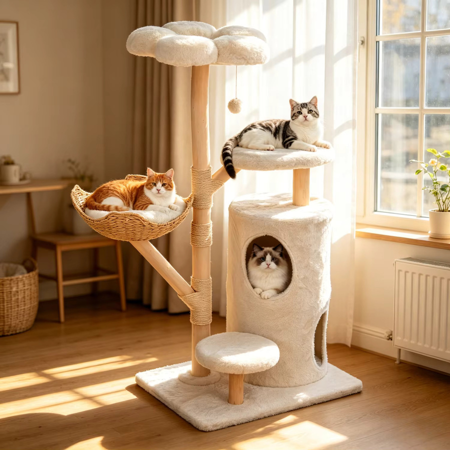 BINGOPAW Katzenbaum Aktivitätsturm in Weiß mit Weidenkorb, Höhe: 136 cm - Bild 2