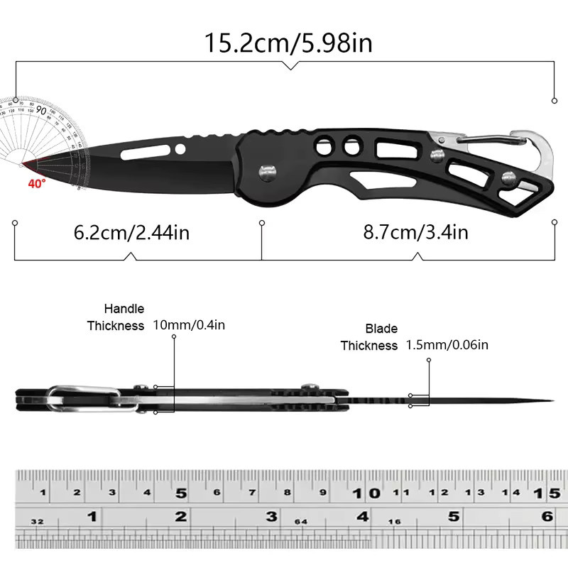 Multifunktionales Mini-Klappmesser aus Edelstahl in Schwarz für Outdoor und Camping - Bild 3