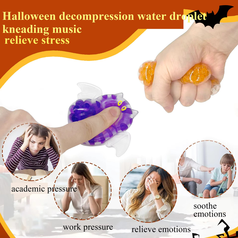 GUEN Halloween Stress Relief Spielzeug aus TPR mit Sound, Motiv Geist Fledermaus oder Kürbis, Mehrfarbig - Bild 2