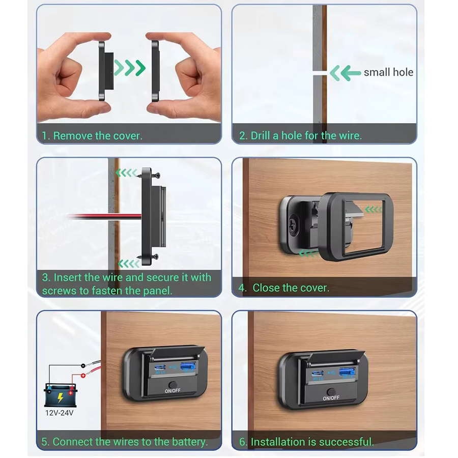 kebidumei 12V USB-Steckdose mit Typ C PD 55W und QC3.0 36W Schnellladebuchse, Schwarz, mit Netzschalter und wasserdichter Abdeckung für Motorräder und Wohnmobile - Bild 5