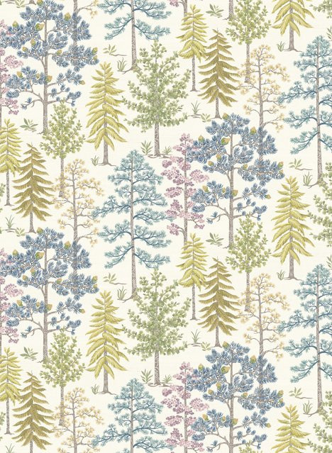 Osborne & Little Tapete Vana Forest Landscape in Aqua/Heather/Green/Beige aus Vlies - Bild 1