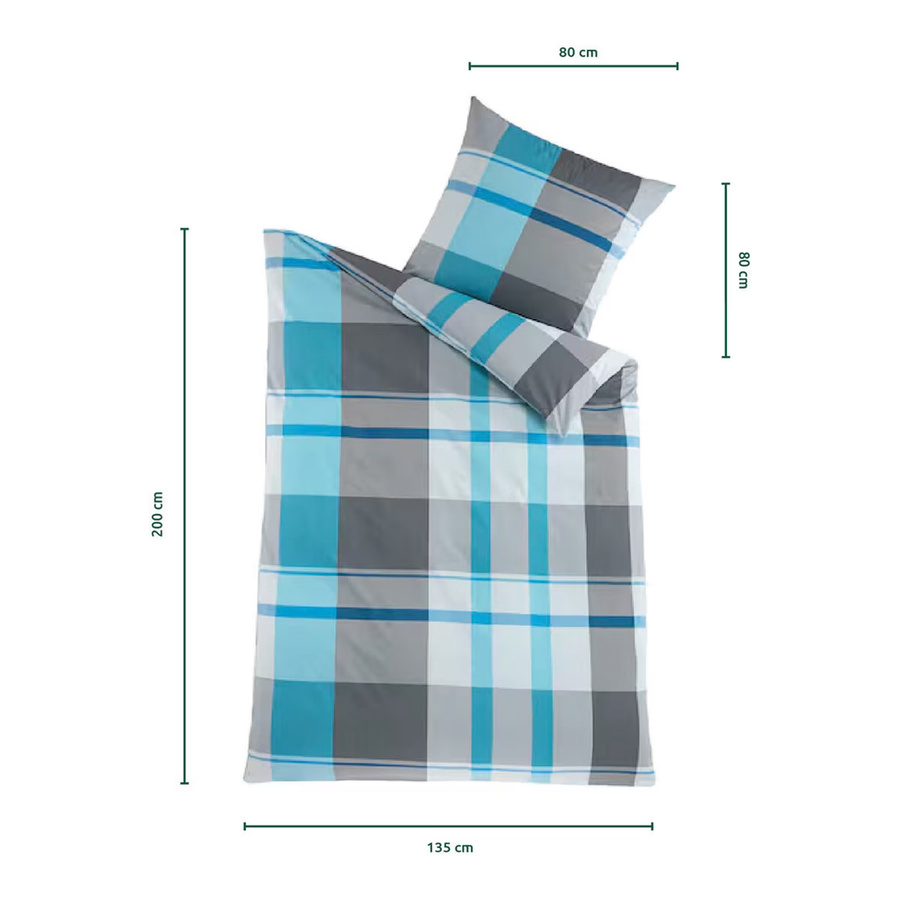 Bettwäsche-Set Moderne Hausfrau aus Baumwolle, 2-teilig, Türkis, Karo-Design, B/H: 135 x 200 cm - Bild 2