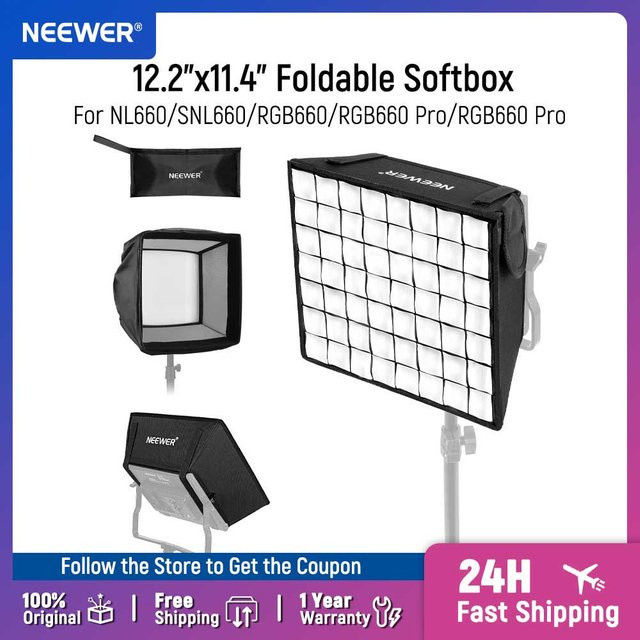 NEEWER faltbarer Softbox-Diffusor mit Gitter und Tasche in Schwarz für NL660, SNL660, RGB660, RGB660 Pro und RGB660 PRO II LED-Videoleuchten, B: 31,0 cm, H: 29,0 cm - Bild 1