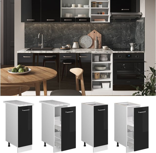 Vicco Apothekerunterschrank R-Line modern in Weiß und Schwarz, Breite: 30 cm - Bild 1